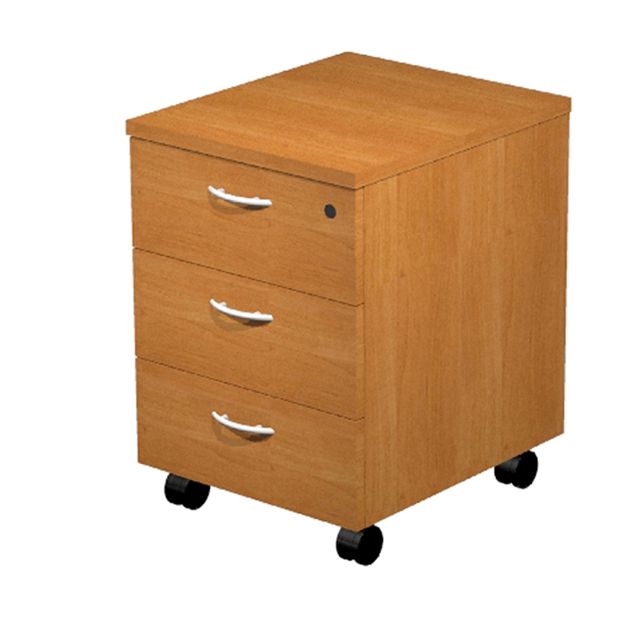 Cassettiera Easy - 3 cassetti - con ruote - 41,8 x 52 x 59,5 cm - noce chiaro