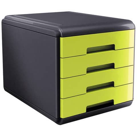 Cassettiera Mydesk - 29,5 x 38,5 x 28,2 cm - 4 cassetti da 4,5 cm - grigio/verd…