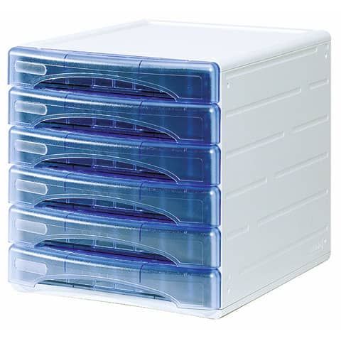 Cassettiera Olivia - 31 x 40 x 32,5 cm - 6 cassetti da 3 cm - grigio/azzurro tr…