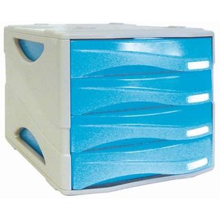 Cassettiera Smile - 29 x 38 x 25,5 cm - 4 cassetti da 5 cm - grigio/azzurro tra…