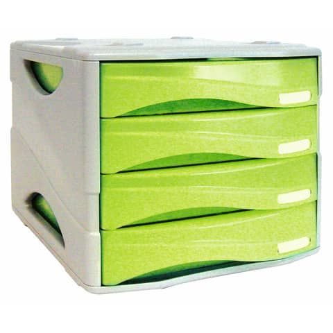 Cassettiera Smile - 29 x 38 x 25,5 cm - 4 cassetti da 5 cm - grigio/verde trasp…