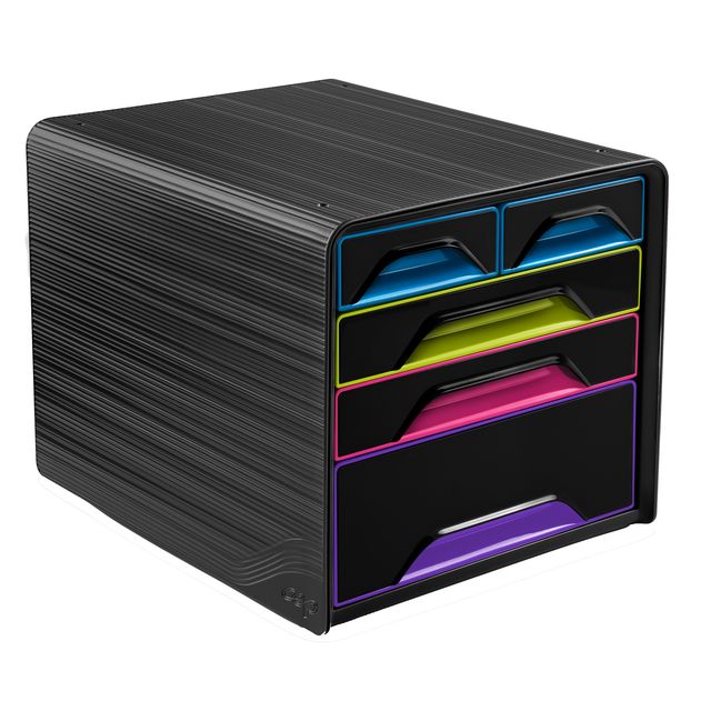 Cassettiera Smoove - 36 x 28,8 x 27 cm - 5 cassetti misti - nero/multicolore - …