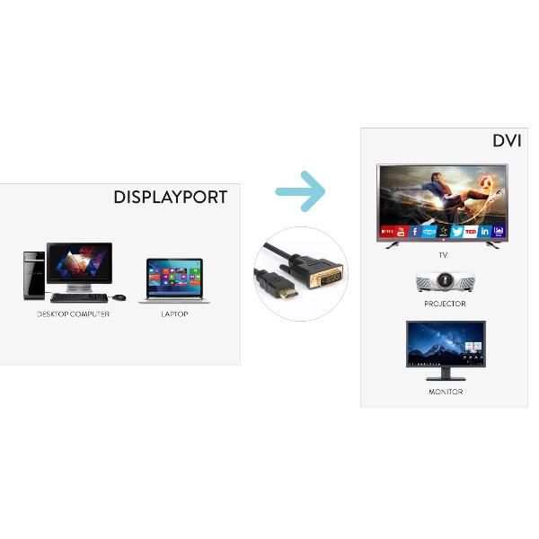 Cavo Monitor Video 1080p da DP Displayport M a DVI M 180 cm
