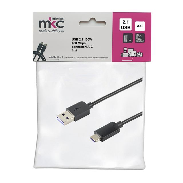 Cavo USB - 2.0 A/C - 100W - 480Mbps - 1 mt - MKC Melchioni