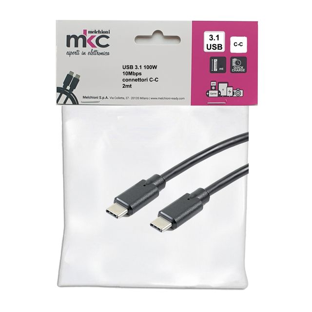 Cavo USB - 3.1 C/C - 100W - 10Mbps - 2 mt - MKC Melchioni