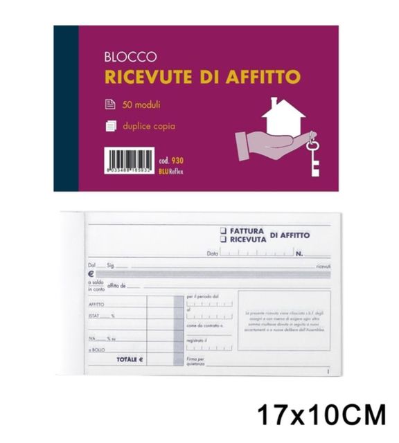 ART.930 BLUREFLEX RICEVUTE DI AFFITTO 50MODULI 2COPIE 10X17CM