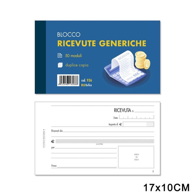ART.936 BLUREFLEX RICEVUTE GENERICHE 50 MODULI 2 COPIE 10X17CM