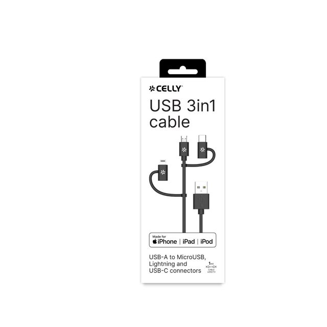 Celly - Cavo USB - USB (M) a Micro-USB Tipo B, Lightning, USB-C (M) - 2.4 A - 1…