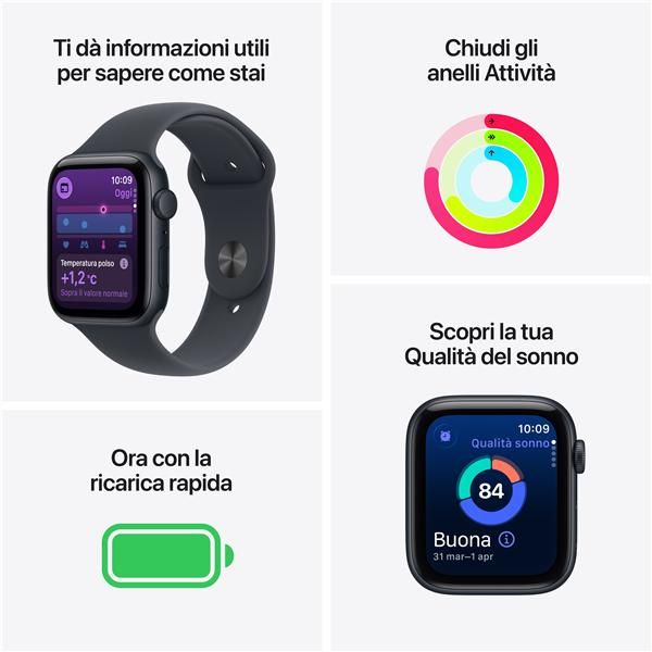 Apple Watch SE (3nd generation) SE 3 GPS 44mm Cassa Alluminio Mezzanotte con Sp…