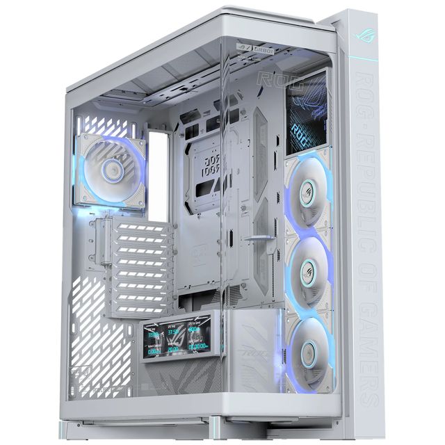 Asus ROG Cronox GR801 ARGB, BTF con Schermo LCD 9.2", Vetro Curvo - Bianco