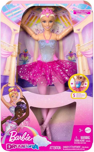 BARBIE Dreamtopia - Bambola Ballerina Magica con Coroncina e Tutù Rosa HLC25