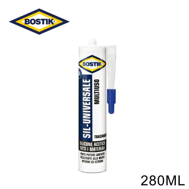 BOSTIK SILICONE UNIVERSALE ACETICO MULTIUSO TRASPARENTE 280ML 1PZ=(1PZ)