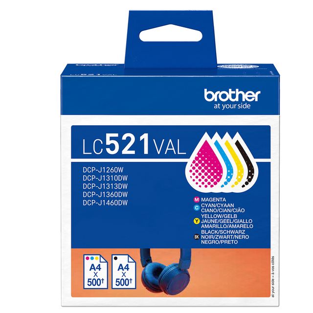 BROTHER LC521VAL MULTIPACK 4 CARTUCCE (NERO, CIANO, MAGENTA GIALLO) DA 500 PAGI…