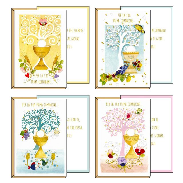 Biglietto auguri - Comunione - c/finiture in oro a rilievo - soggetti assortiti…