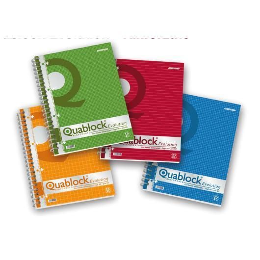 Blocco spiralato Quablock Evoluzion rinforzato 22x29,7cm 4fori 1rigo 80gr 50fg P