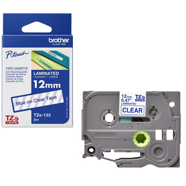 Brother TZE-133 nastro per etichettatrice Blu su trasparente