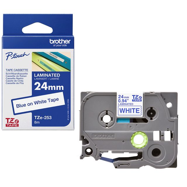 Brother TZE-253 nastro per etichettatrice Blu su bianco