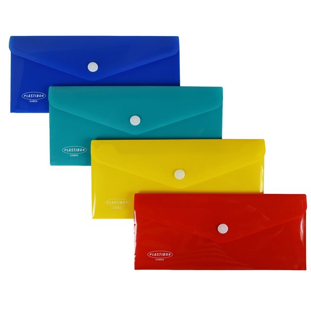 Busta con bottone - PP - 22,5 x 12,5 cm - colori assortiti - Plastibor