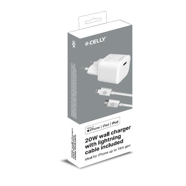 Celly PC2TC20WLIGHTCA - 20W USB-C Wall Charger with Lightning Cable PROCOMPACT2