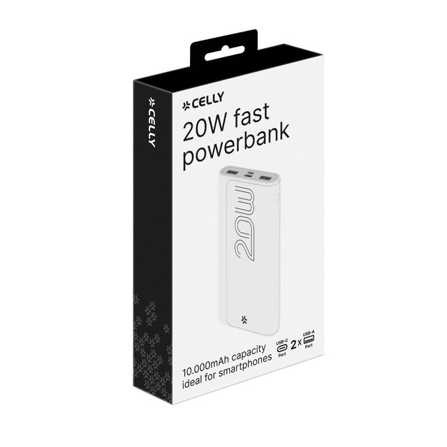 Celly ProPower - Powerbank - 10000 mAh - 37 Wh - 20 Watt - 3 A - PD - 4 connett…