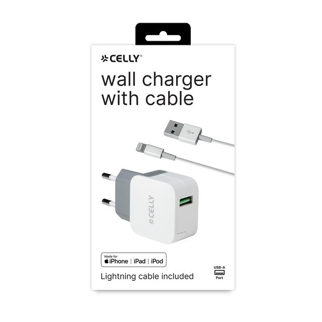 Celly TCUSBLIGHT - 12W USB-A Wall Charger+USB-A to Lightning Cable TURBO