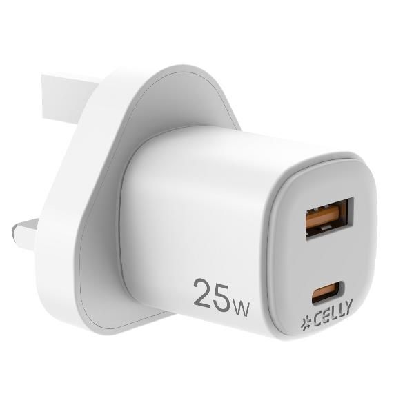 CELLY UP CARICABATTERIE DA RETE GaN CON SPINA INGLESE 25 W 1 x USB-A 1 x USB-C …