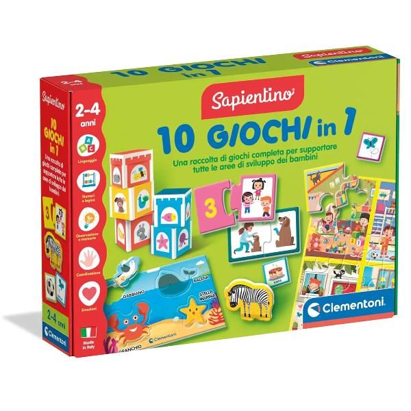 CLEMENTONI SAPIENTINO 10 GIOCHI IN 1 GIOCO EDUCATIVO SCHEDE ILLUSTRATE APPRENDI…