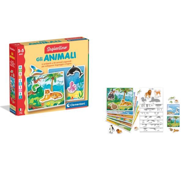 CLEMENTONI SAPIENTINO MONTESSORI GLI ANIMALI TESSERE SAGOMATE GIOCO PER CONOSCE…