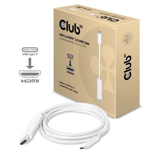CLUB3D CAVO USB TYPE-C 3.1 GEN 1 A HDMI 2.0 1.8 MT SUPPORTA 4K UHD 60HZ WHITE