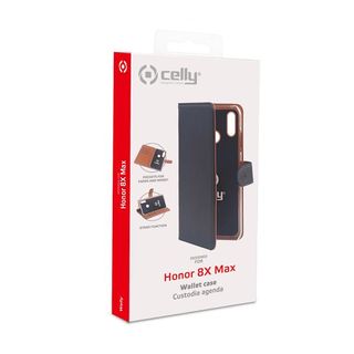Celly Wally - Flip cover per cellulare - finta pelle - nero - per Honor 8X Max