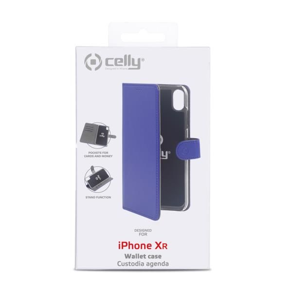 Celly Wally - Flip cover per cellulare - similpelle - blu - per Apple iPhone XR