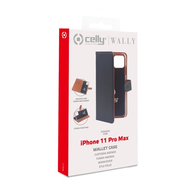 Celly Wally - Flip cover per cellulare - similpelle - nero - per Apple iPhone 1…