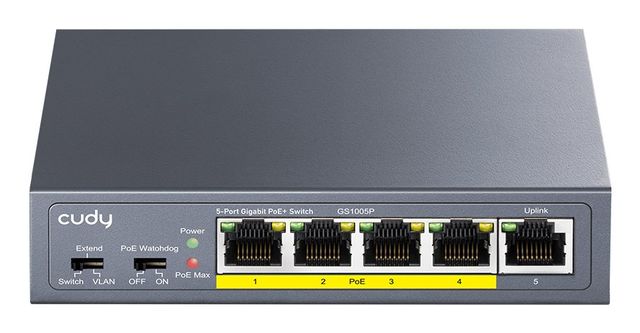 CUDY GS1005P SWITCH 5 PORTE GIGABIT (10/100/1000) - 4 PORTE PoE+ 60W DESKTOP GR…