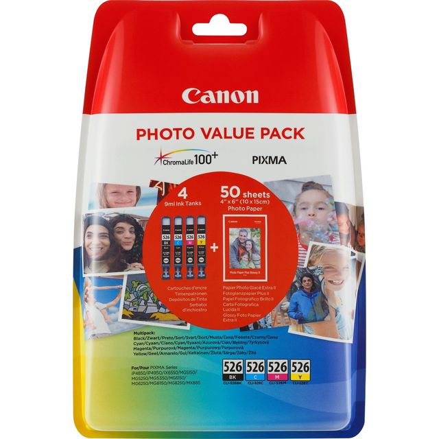 Canon CLI-526 C/M/Y/BK Photo Value Pack - Confezione da 4 - 9 ml - nero, giallo…