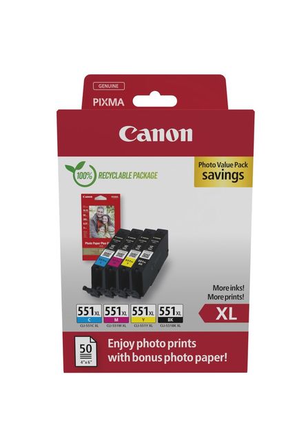 Canon CLI-551XL C/M/Y/BK Photo Value Pack - Confezione da 4 - 11 ml - XL - nero…