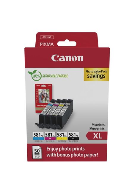 Canon CLI-581XL C/M/Y/BK Photo Value Pack - Confezione da 4 - 8.3 ml - XL - ner…