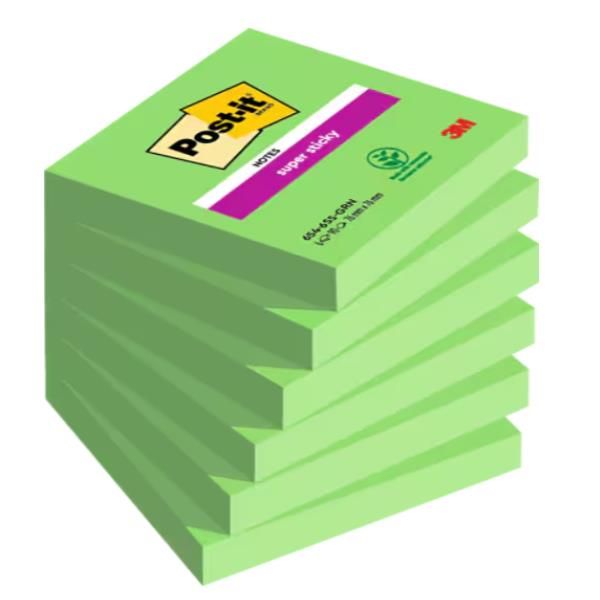 Cf. 6pz 90 foglietti Post-itÂ® Super Sticky 76x76mm 654-6SS verde