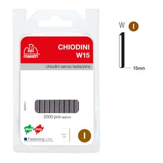 Chiodini W15 per fissatrici - senza testa - 15 mm - acciaio - Romeo Maestri - c…