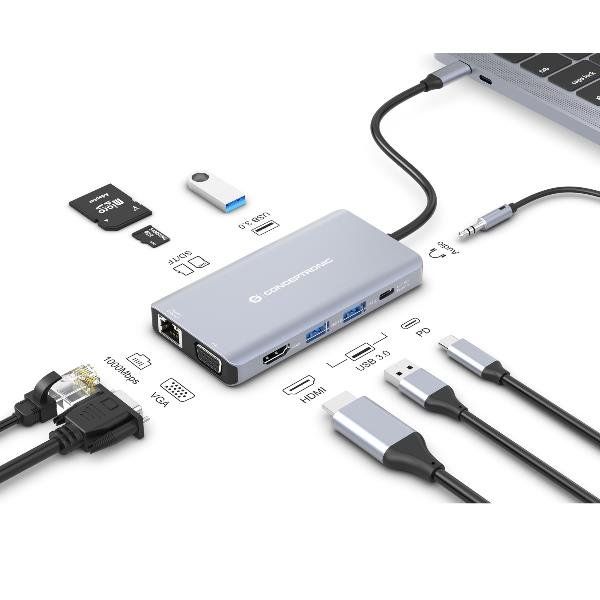 Conceptronic DOCKING STATION 10-IN-1 USB 3.2 GEN 1 - HDMI, VGA, USB-A 3.0 x3, S…