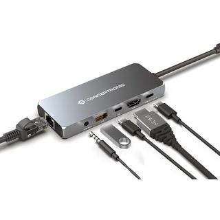 Conceptronic DONN22G, Cablato, USB 3.2 Gen 2 (3.1 Gen 2) Type-C, 100 W, 3,5 mm,…
