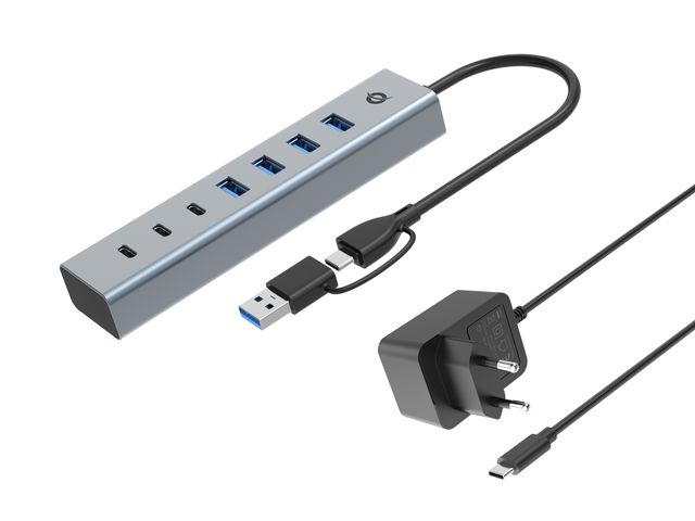 Conceptronic HUB USB 3.0 7 PORTE con alimentatore, 5Gbps, 3x USB-C, 4x USB-A