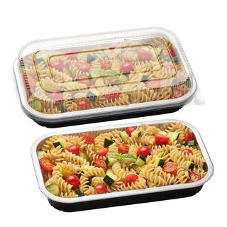 Contenitore alluminio stirato - c/coperchio R-PET - 4 porzioni - 26,5 x 16,2 x …