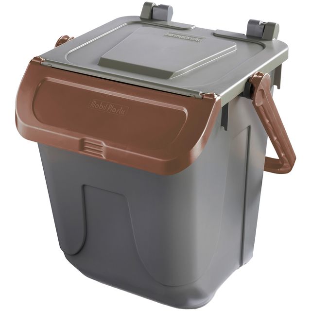 Contenitore portarifiuti Ecology - con sportello e maniglione - 25 L - grigio/b…