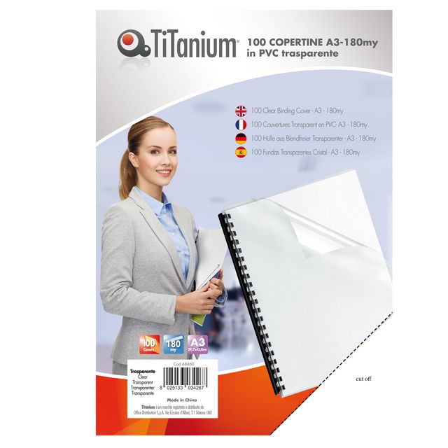 Copertine rilegatura - A3 - 180 micron - PVC - neutro trasparente - Titanium - …