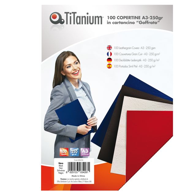 Copertine rilegatura - A3 - 250 gr - cartoncino goffrato - nero - Titanium - sc…