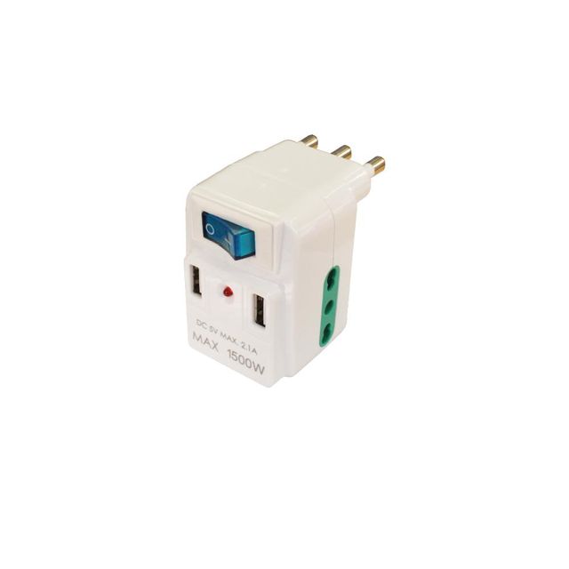 EXTRASTAR ADATTATORE 16A CON INTERRUTTORE CON 2USB+2PRESE 10/16A