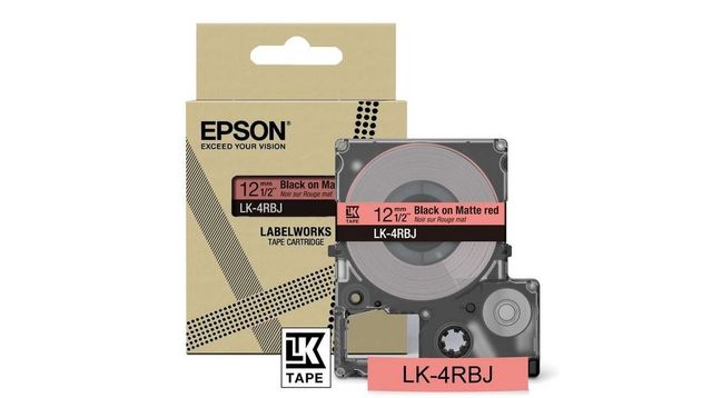 Epson LabelWorks LK-4RBJ - Black on matte red - Rotolo (1,2 cm x 8 m) 1 cassett…