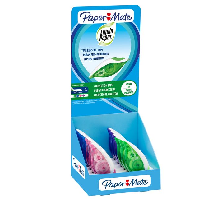 Espositore 24 correttori a nastro Paper Mate Dryline grip 5 mm x 8,5 m - 2223252
