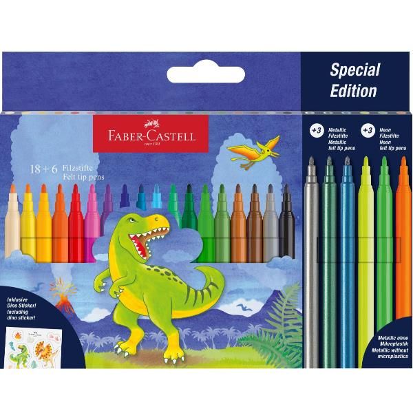 FABER CASTELL CF18+6 PENNARELLI DINO + STICKERS