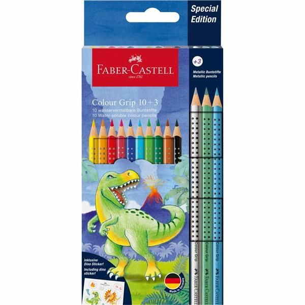 FABER CASTELL COLOUR GRIP DINOSAURO PASTELLI MINA 3.3 mm CON ADESIVI COLORI ASS…